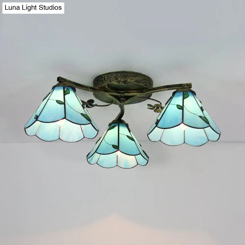 DecorBites™ DecorBites™ Stained Glass Tiffany Style Flushmount Light with 3 Lights - White/Clear/Blue/Beige