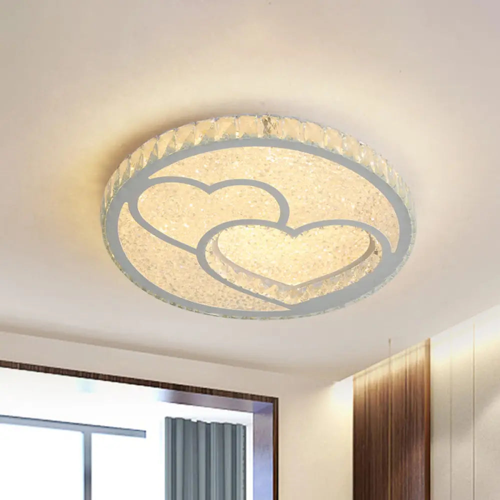 DecorBites™ DecorBites™ Stainless Steel LED Bedroom Flush Mount Lamp with Crystal Heart Shade in Warm and White Light