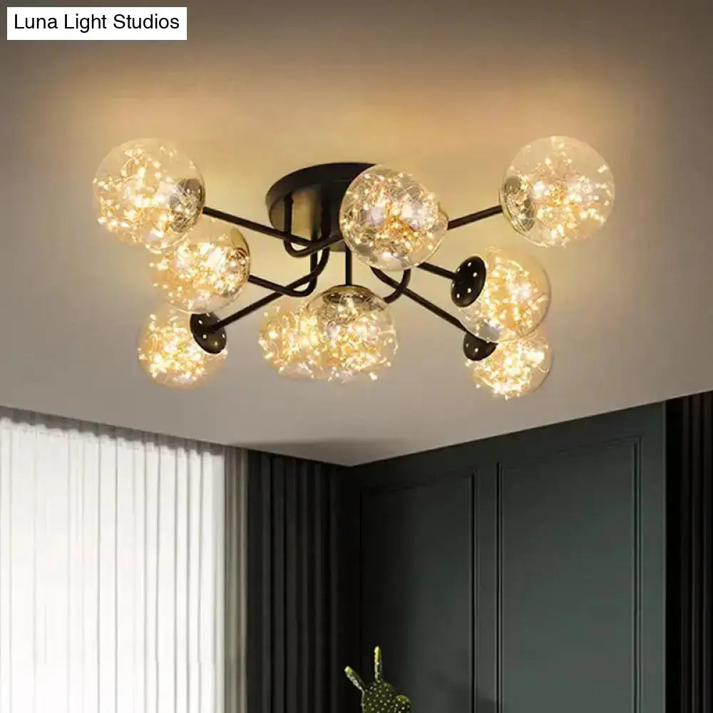 DecorBites™ DecorBites™ Starry LED Black Metal Ceiling Lamp with Global Glass Shade - Modern Sputnik Style