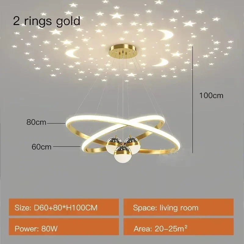 Starry Sky LED Chandelier for Living Room - Golden 60-80cm / Brightness Dimmable - Chandelier