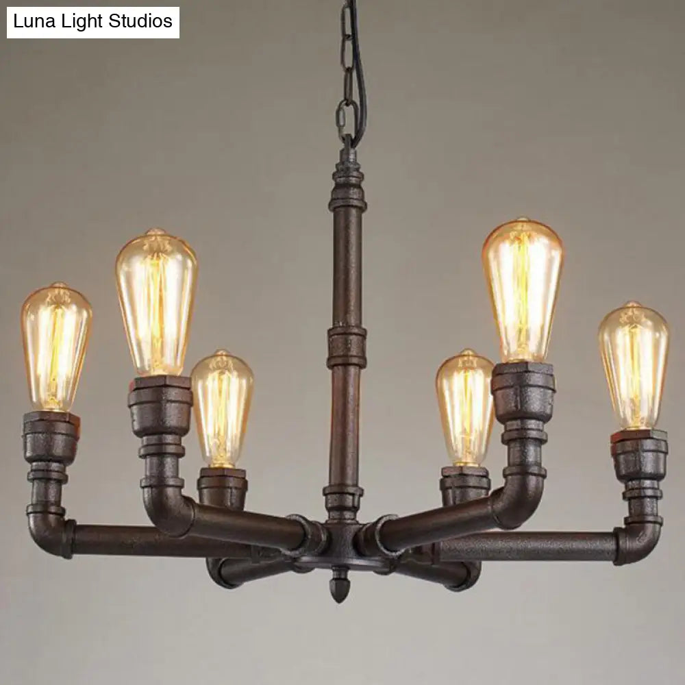 Steampunk Metal Black Chandelier with 3/6 Bulb Piping - Stylish Pendant Ceiling Light for Bistros