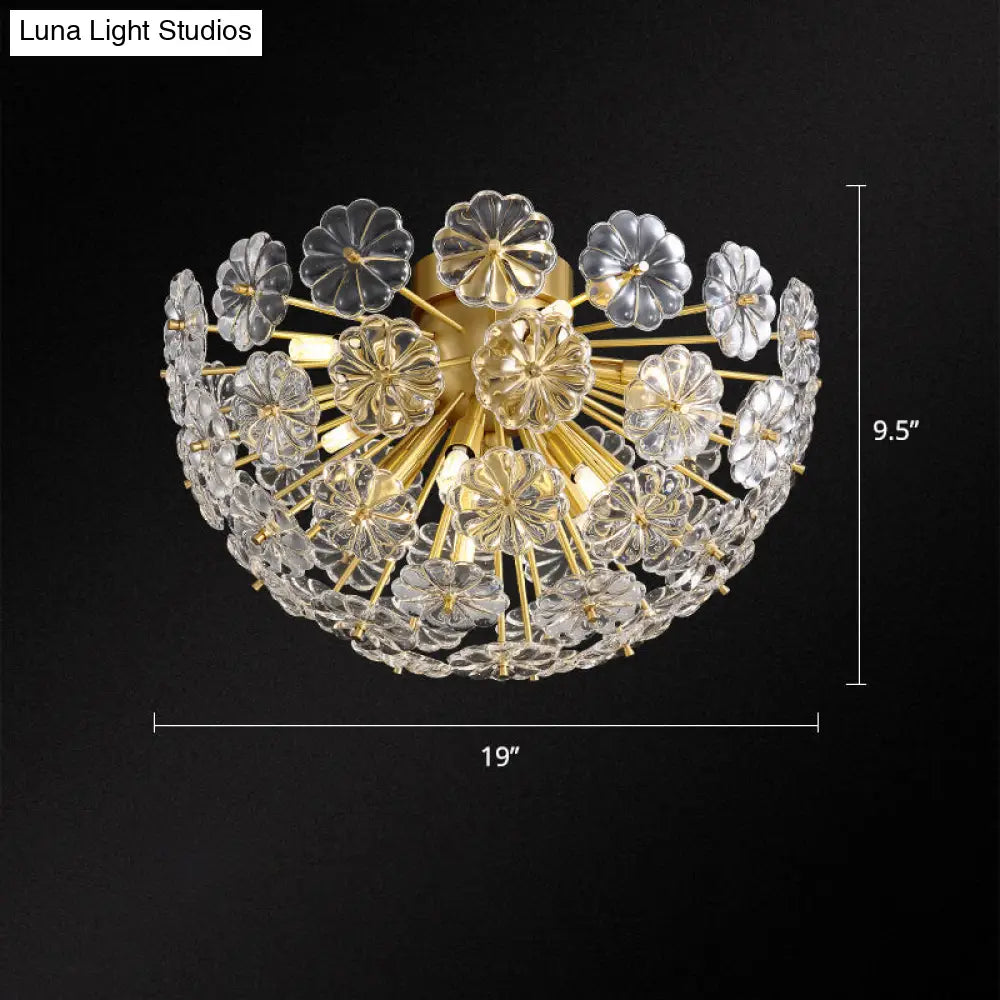 DecorBites™ DecorBites™ Stunning Crystal Flower Semi Mount Ceiling Light in Modern Gold Finish - Perfect for Bedrooms