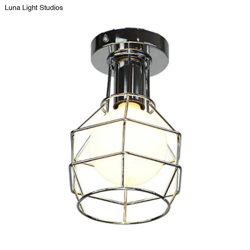 DecorBites™ DecorBites™ Stylish Antique Wire Guard Semi Mount Ceiling Light - 1 Head - White/Gold - Corridor