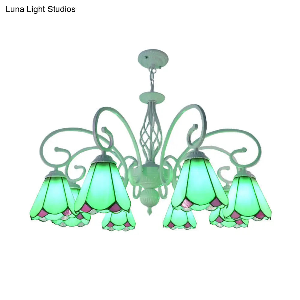 Stylish Arched Chandelier with Tiffany Glass Shades - 5/6/8 Lights for Bedroom Pendant Lighting
