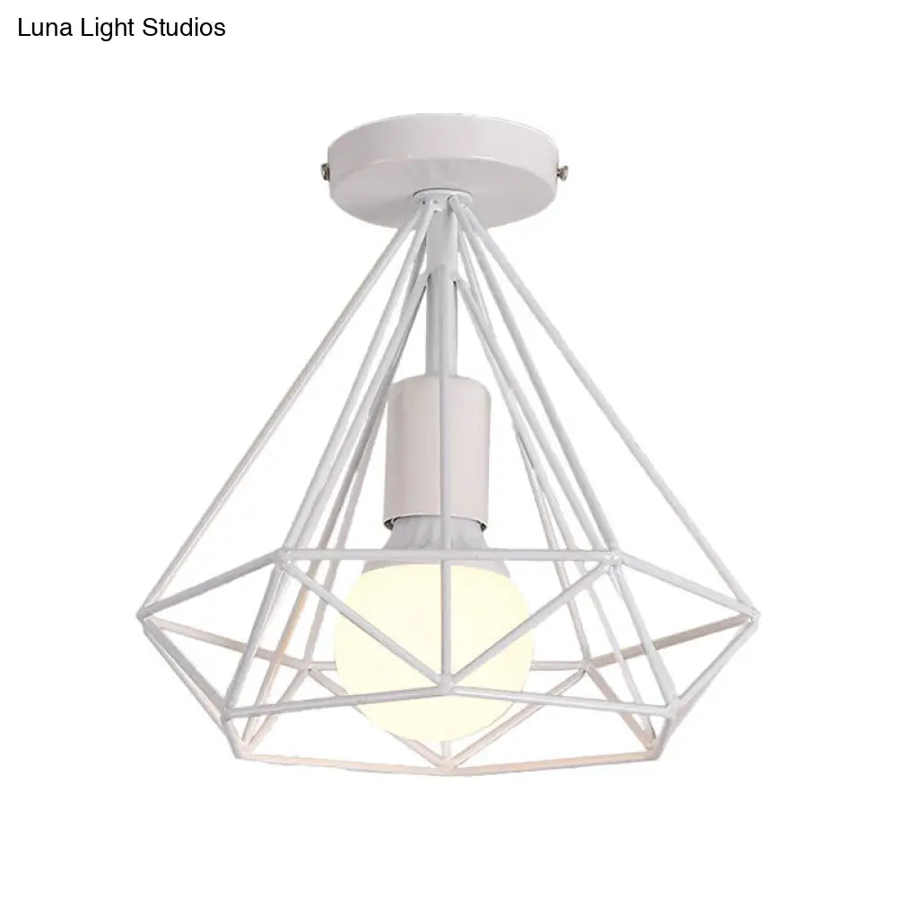 DecorBites™ DecorBites™ Stylish Diamond Metallic Ceiling Light Fixture for Bedroom - Semi Flush Industrial Cage Design