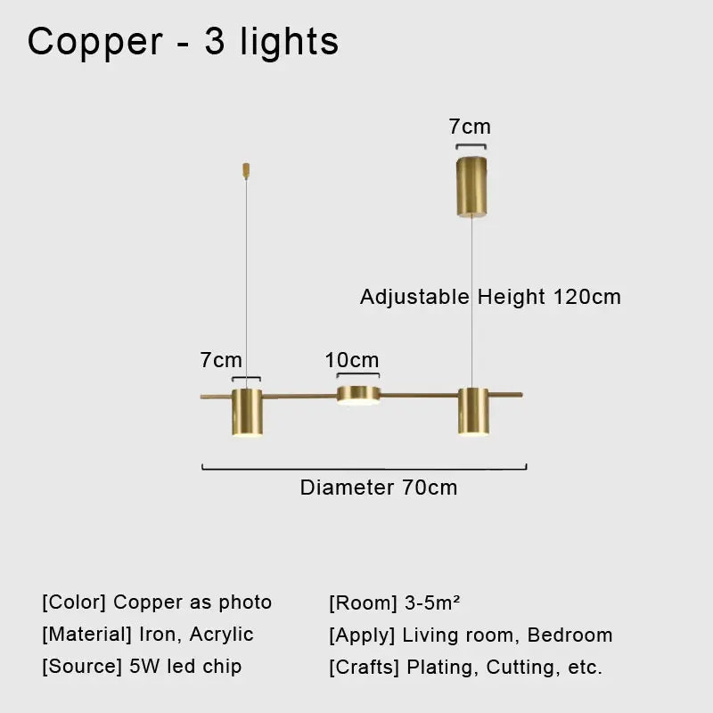 Stylish Led Chandelier for Home Decor - 3 lights copper / 3-color / CHINA - Chandelier