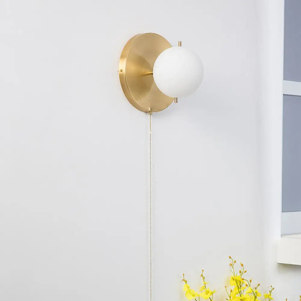 DecorBites™ DecorBites™ Stylish White Orb Shade Wall Light with Brass Base - Modern Metal Glass Wall Lamp for Boutique