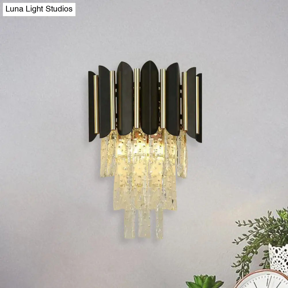 DecorBites™ DecorBites™ Tapered Crystal Block Bedside Sconce Light: Modern Black Wall Mounted Lighting