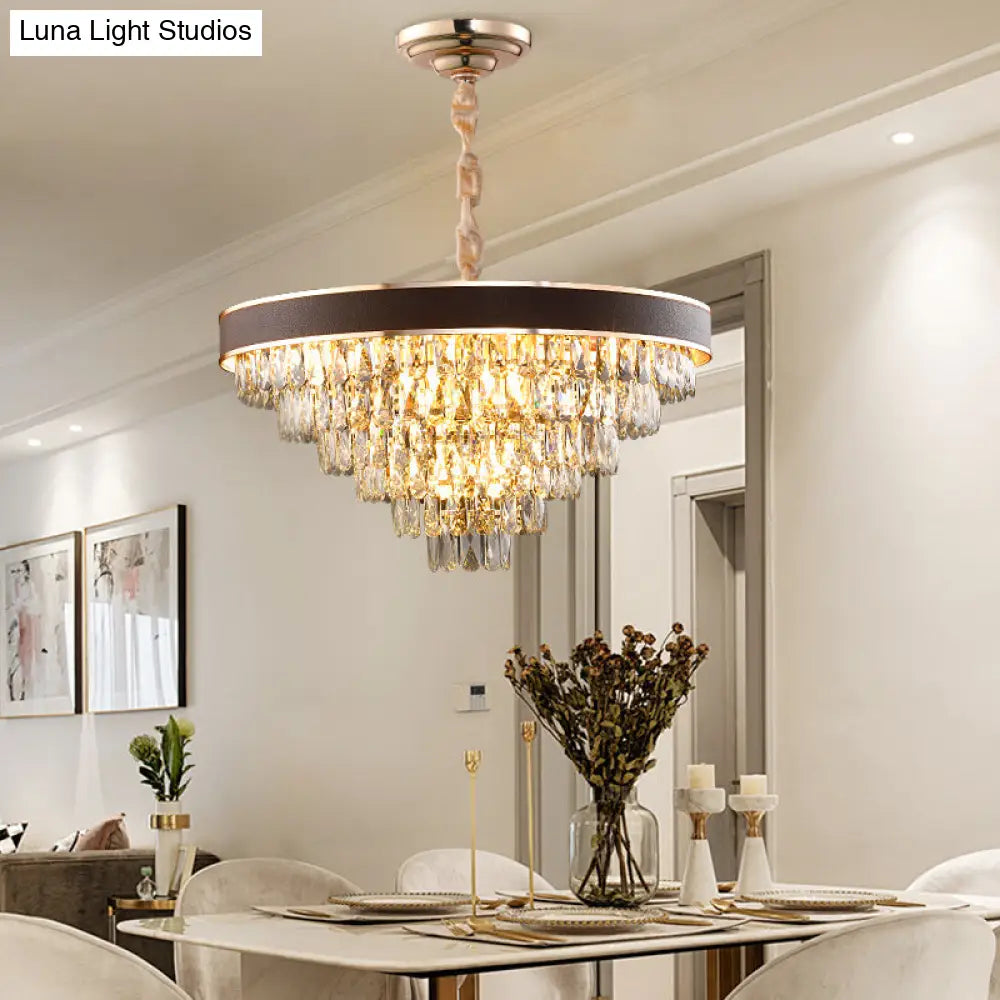 Lámpara de araña escalonada de bloques de cristal - Lámpara colgante negra y dorada con 9/12 luces, 49,5/60 cm de ancho