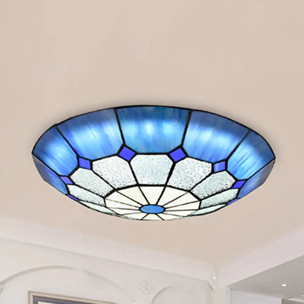 DecorBites™ DecorBites™ Tiffany Blue Stained Glass Flush Ceiling Light with Bowl Shade - Perfect for Living Room