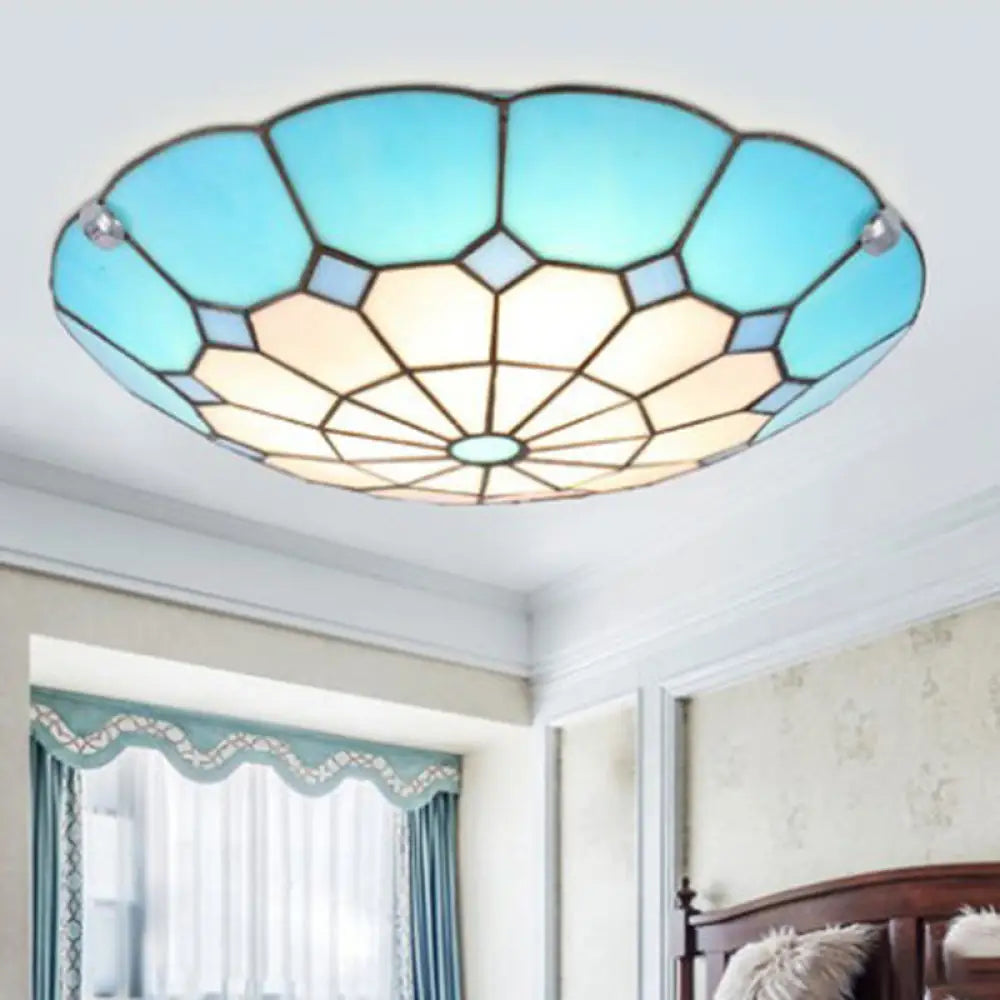 DecorBites™ DecorBites™ Tiffany Glass Mediterranean Flushmount Ceiling Light for Restaurants - Bowl LED Flush Mount