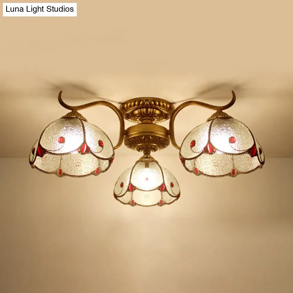 DecorBites™ DecorBites™ Tiffany Lodge Style Scalloped Semi Flush Ceiling Light with Stained Glass – 3 Lights Beige/Clear