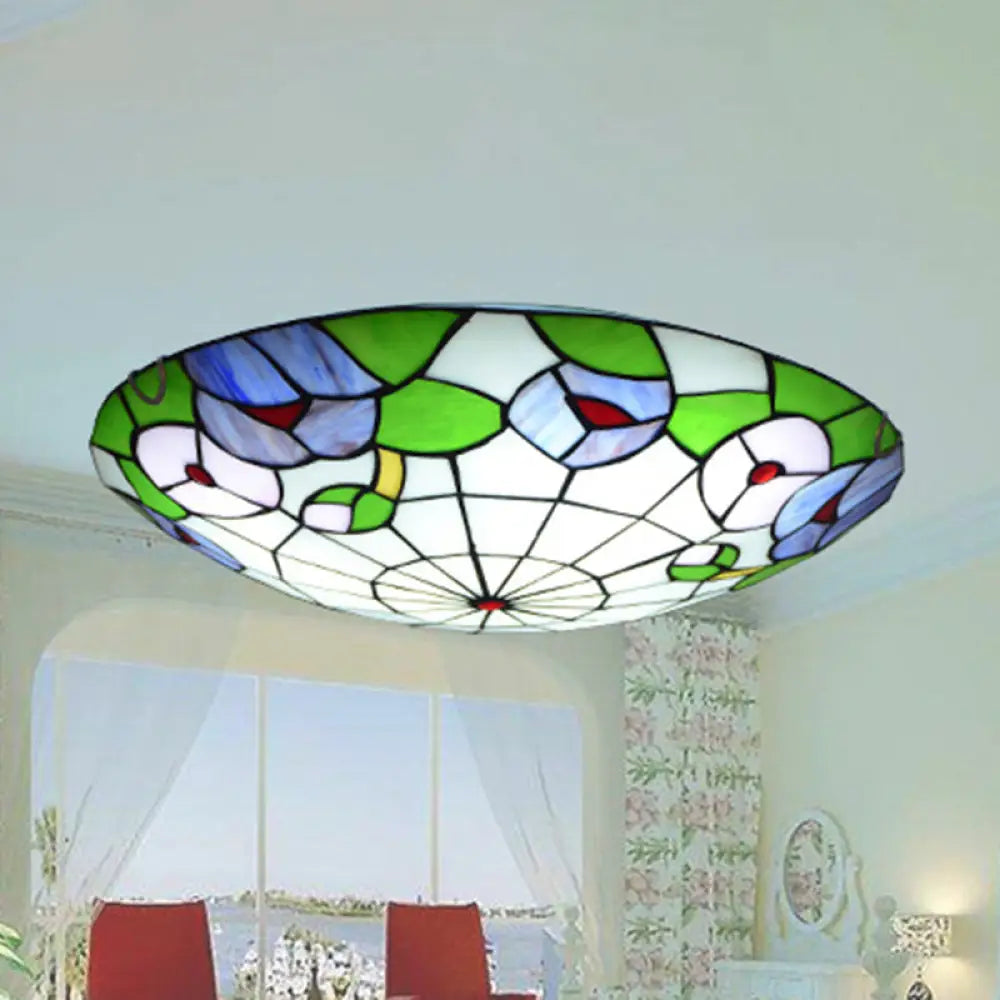 DecorBites™ DecorBites™ Tiffany Morning Glory Stained Glass Flush Mount Ceiling Light - Green