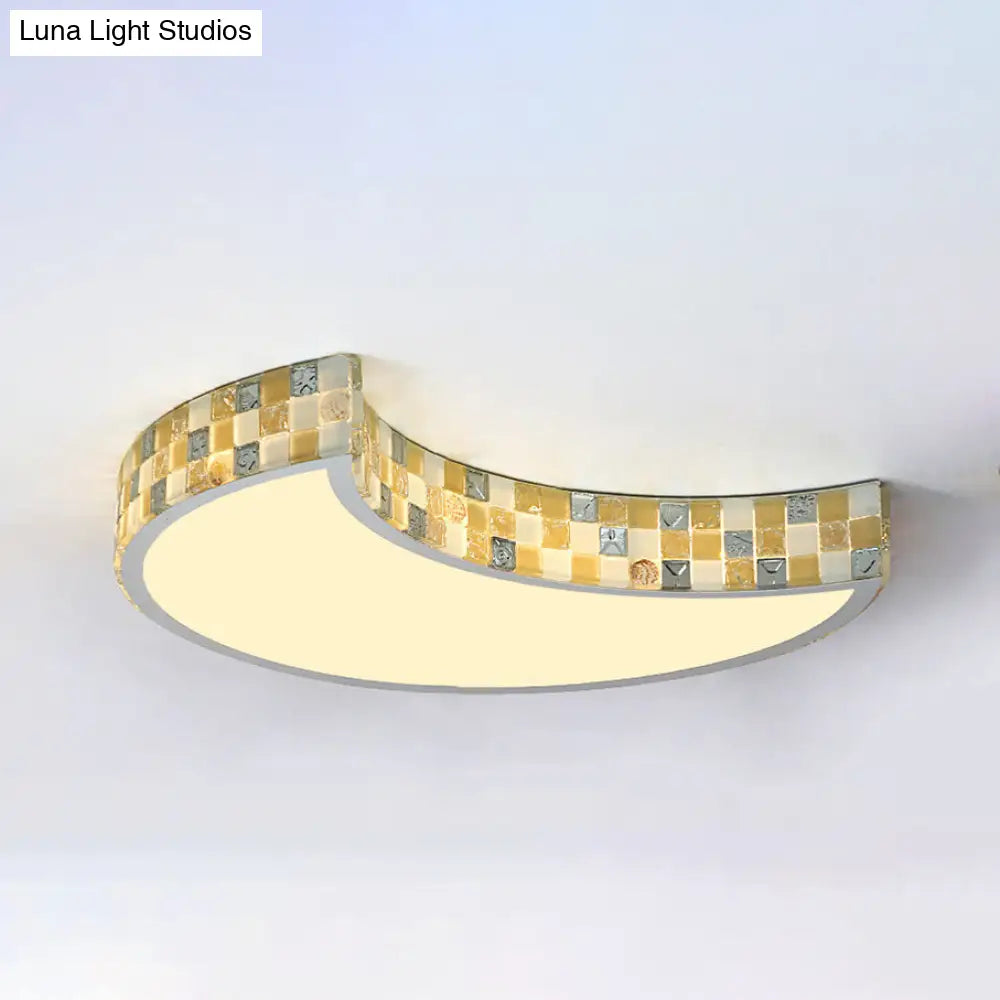 DecorBites™ DecorBites™ Tiffany Mosaic Glass Moon Flush Light with LED for Bedroom Ceiling