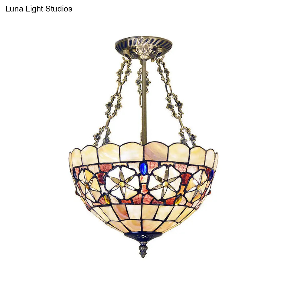 DecorBites™ DecorBites™ Tiffany Scalloped Shell Semi Flush Ceiling Light with 3 Brass Mounts