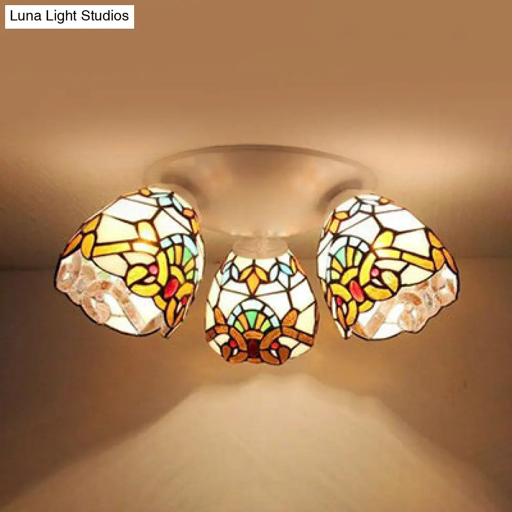 DecorBites™ DecorBites™ Tiffany Stained Glass Flushmount Ceiling Light with Beige/Orange Dome - Ideal for Bedrooms