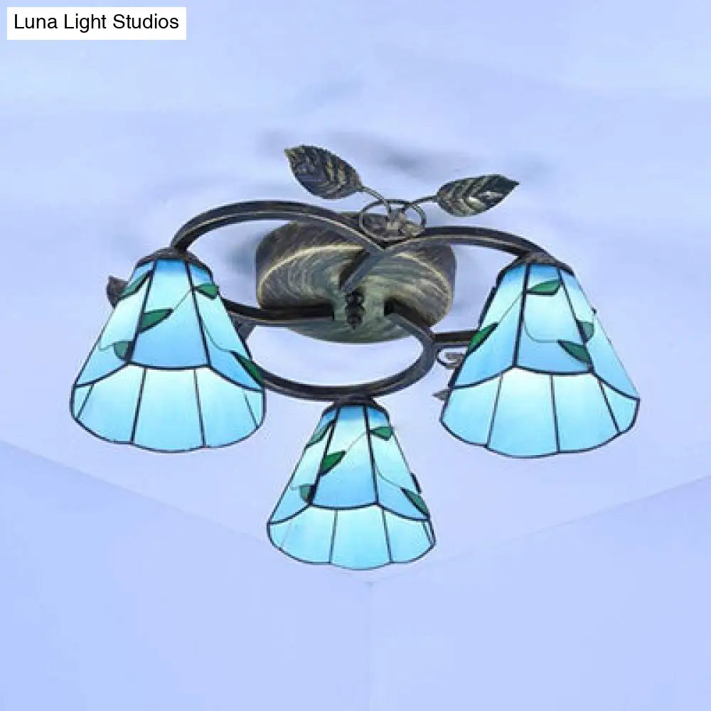 DecorBites™ DecorBites™ Tiffany Stained Glass Geometric Ceiling Light - Bronze Flushmount with 3 Lights