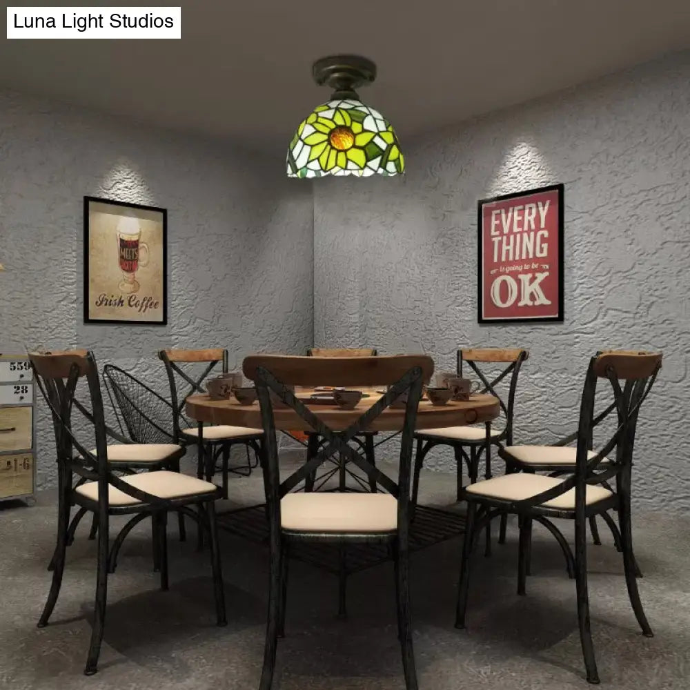 DecorBites™ DecorBites™ Tiffany Stained Glass Sunflower Ceiling Light for Bedroom - 9" High x 8" Diameter