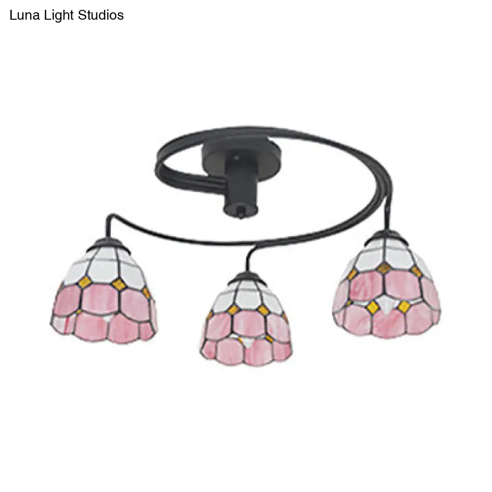DecorBites™ DecorBites™ Tiffany Style 3-Light Bowl Semi Flushmount with Stained Glass in Orange/Pink/Blue - Perfect for Living Room