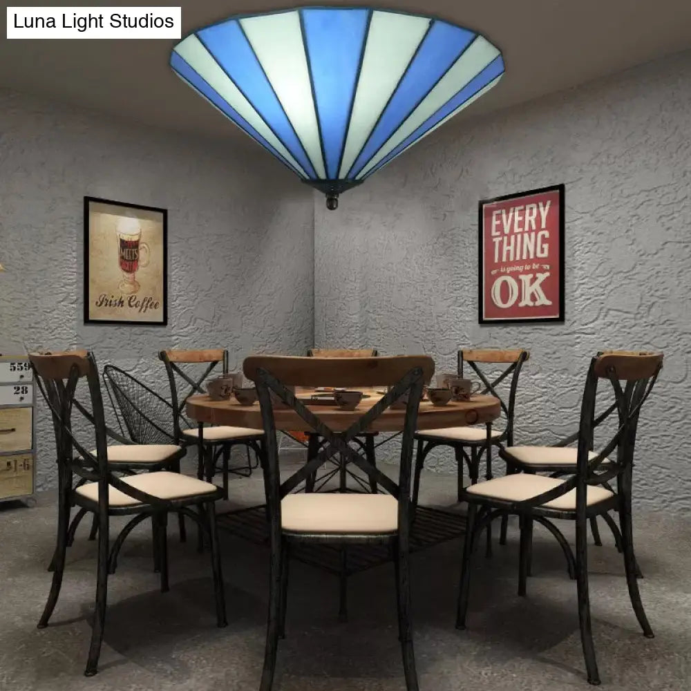 DecorBites™ DecorBites™ Tiffany-Style Cone Flush Mount Ceiling Light in Blue/White for Bedroom