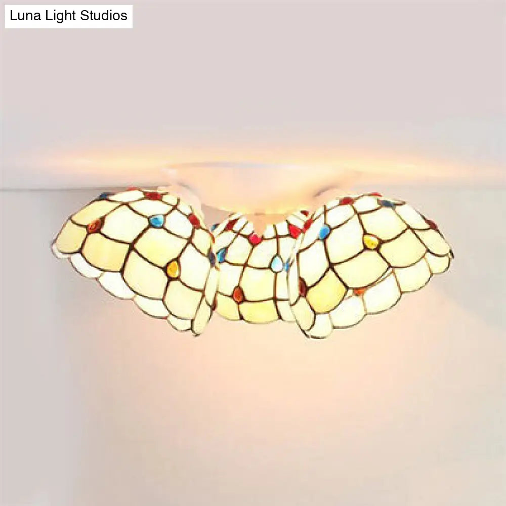 DecorBites™ DecorBites™ Tiffany Style Domed Ceiling Fixture Stained Glass 3 Lights in Beige - 6"/8" Wide