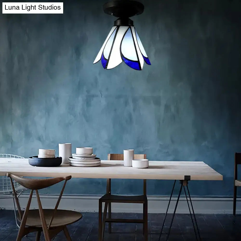 DecorBites™ DecorBites™ Tiffany Style Floral Semi-Flush Ceiling Light - Glass, 4" H x 7" Dia