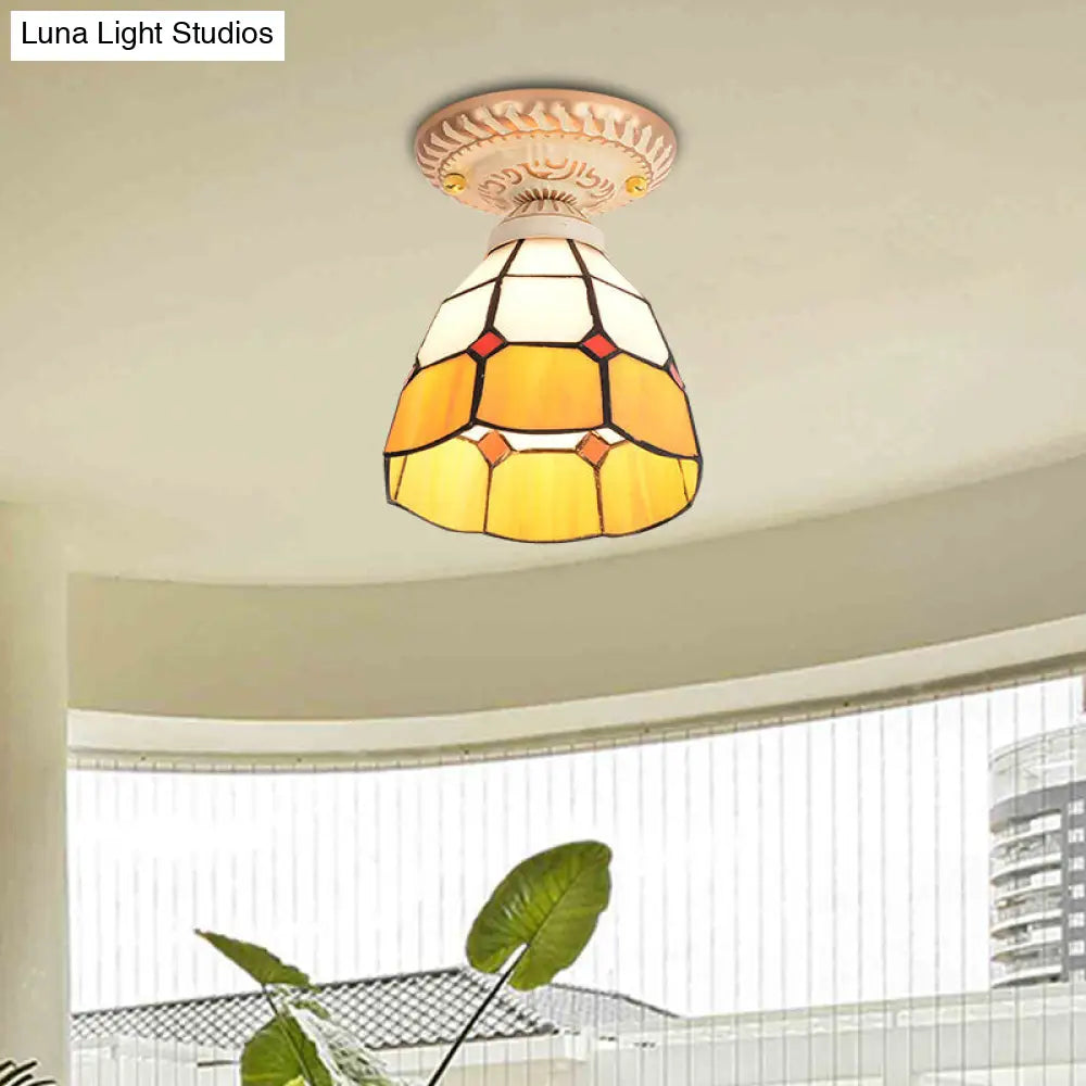 DecorBites™ DecorBites™ Tiffany Style Handcrafted Art Glass Semi Flush Ceiling Light Fixture with Bell Shade