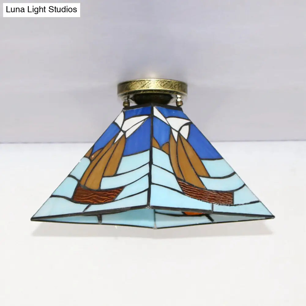 DecorBites™ DecorBites™ Tiffany Style Nautical Stained Glass Flush Light Fixture - Clear/White/Orange/Pink/Blue - for Hallway
