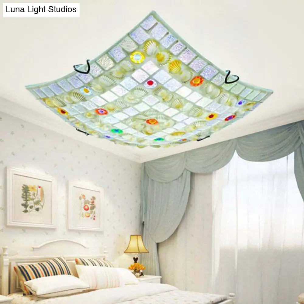 DecorBites™ DecorBites™ Tiffany Style Square Shell Flush Mount Ceiling Light with 3 Lights, White - Ideal for Kitchen (12"/16"/19.5" Wide)