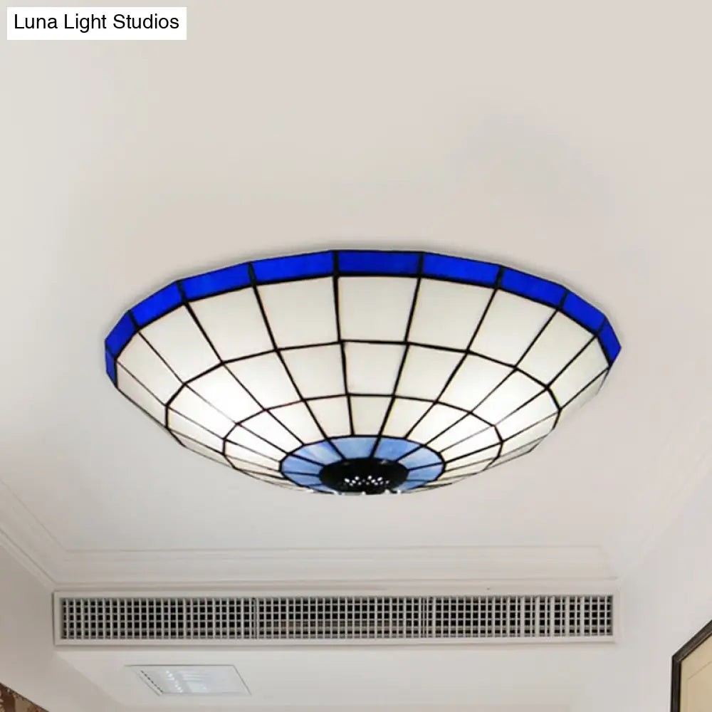 DecorBites™ DecorBites™ Tiffany Style Stained Glass Flush Mount Light in Blue - Perfect for Living Room - 3 Width Sizes Available