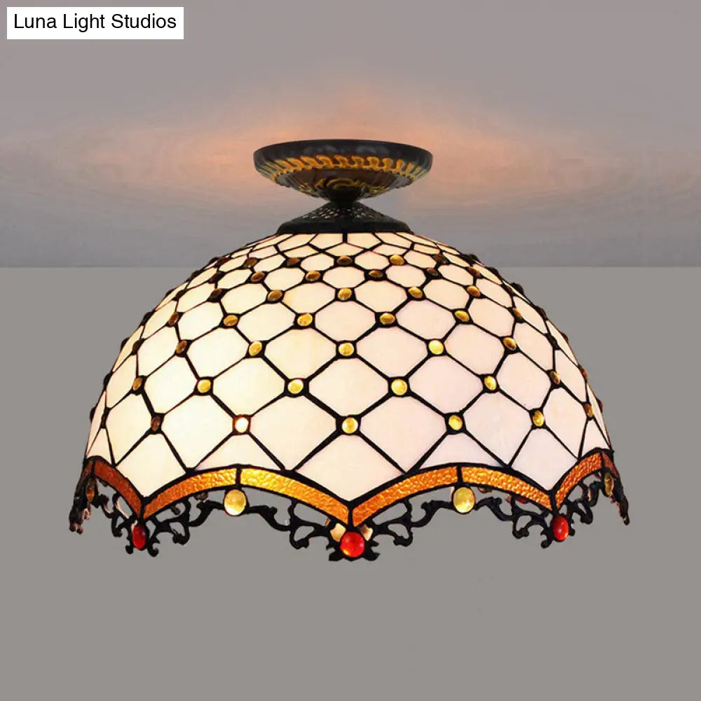 DecorBites™ DecorBites™ Tiffany-Style Stained Glass Jeweled Ceiling Light in Bronze Flush Mount, Multiple Sizes Available