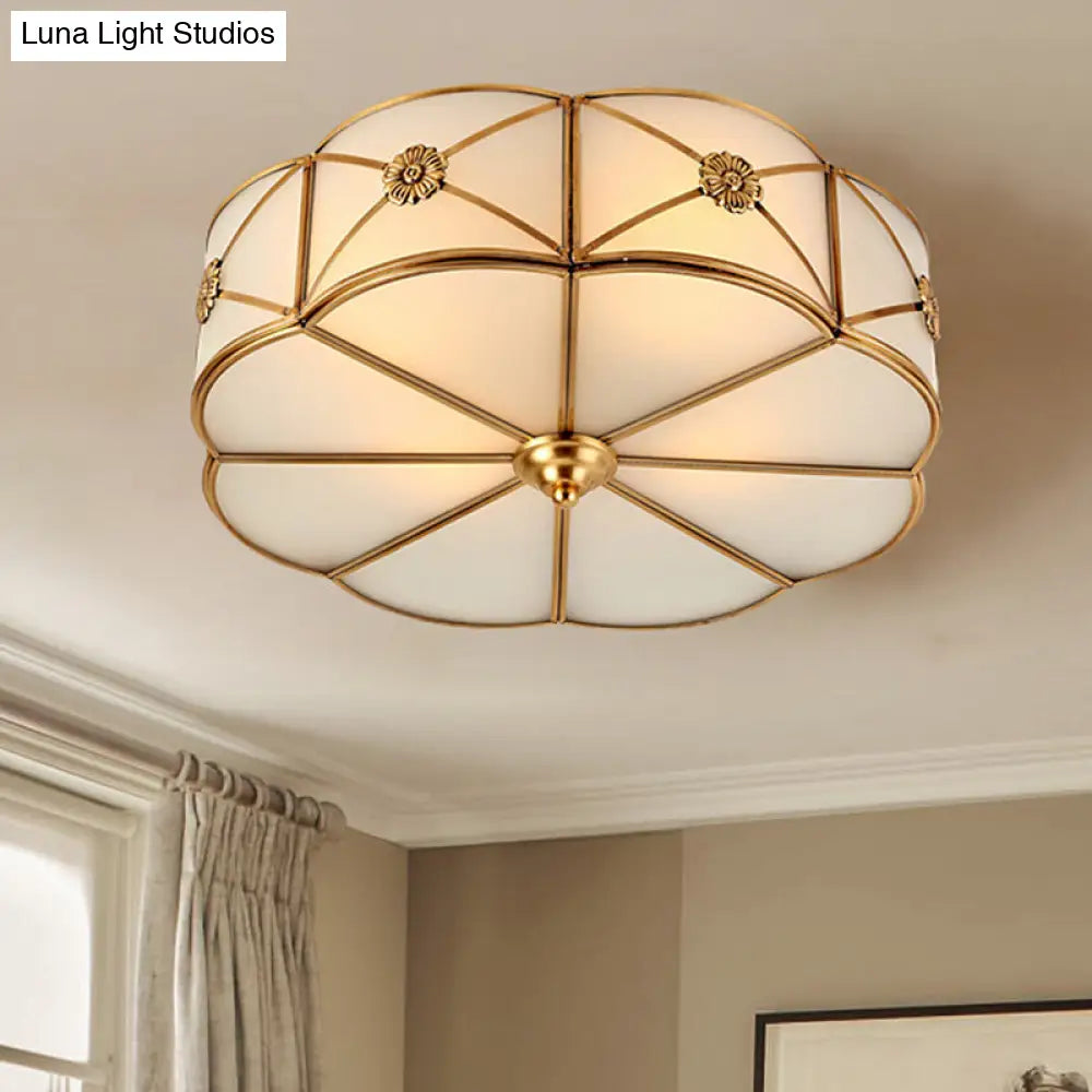 DecorBites™ DecorBites™ Traditional 1-Tiered White Glass & Gold Flush Mount Chandelier - 3/4/6 Bulbs (14"/18"/23.5" Width)