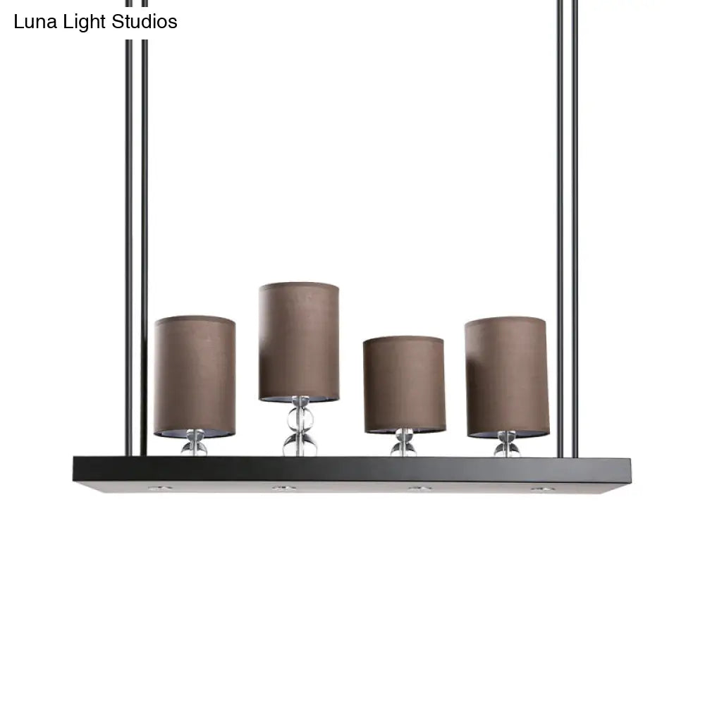 Lámpara de isla DecorBites™ tradicional cilíndrica negra: colgante de tela con estante lineal de metal - Lámpara colgante de comedor de 4 bombillas