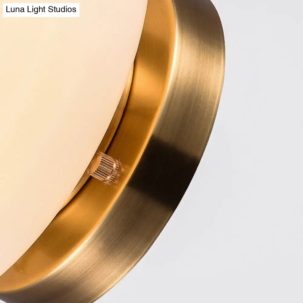 DecorBites™ DecorBites™ Traditional Brass Ceiling Light: White Glass Drum Flushmount for Living Room