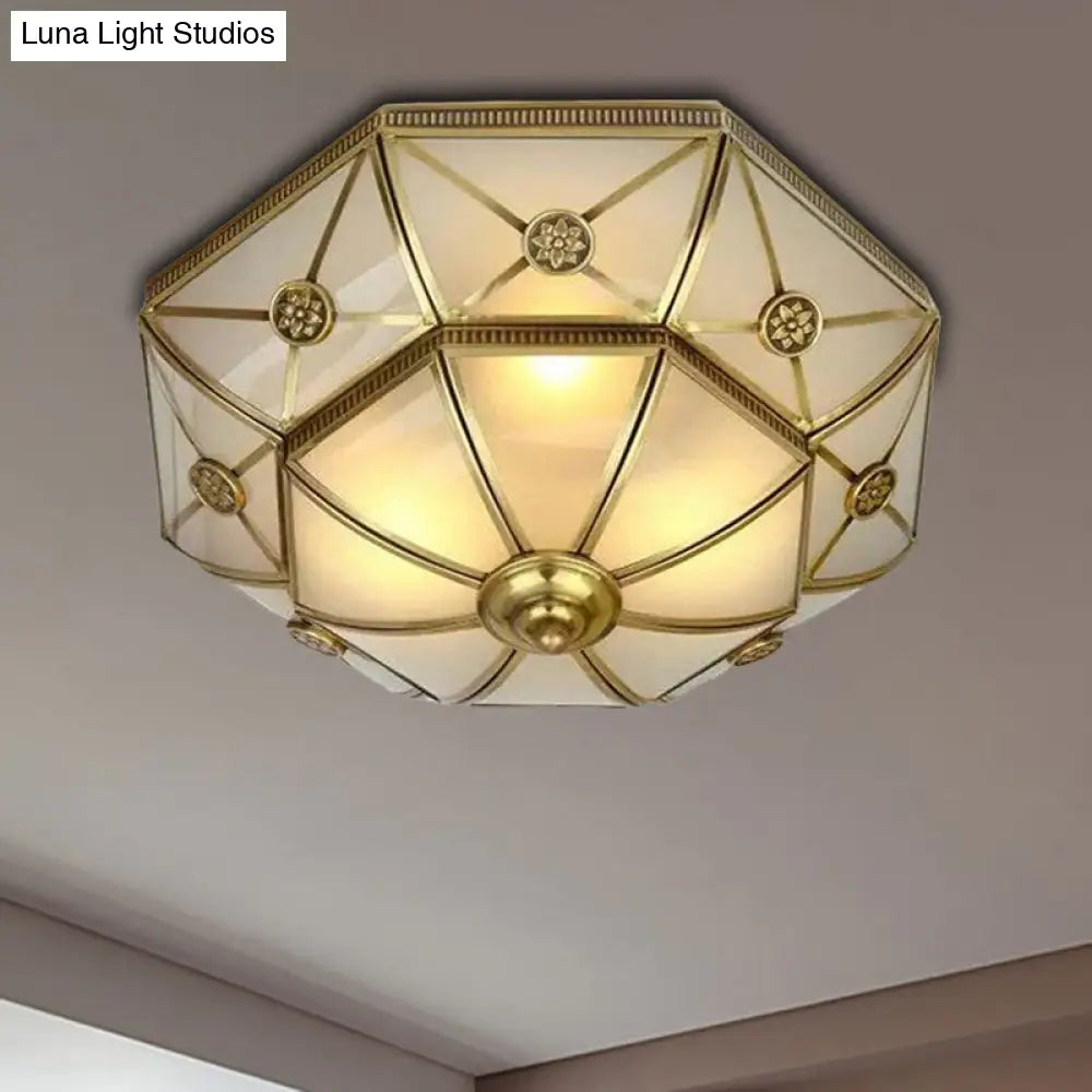 DecorBites™ DecorBites™ Traditional Brass Flush Mount Ceiling Light Fixture with Frosted Glass Flower Design for Bedroom (3/4/6 Lights)