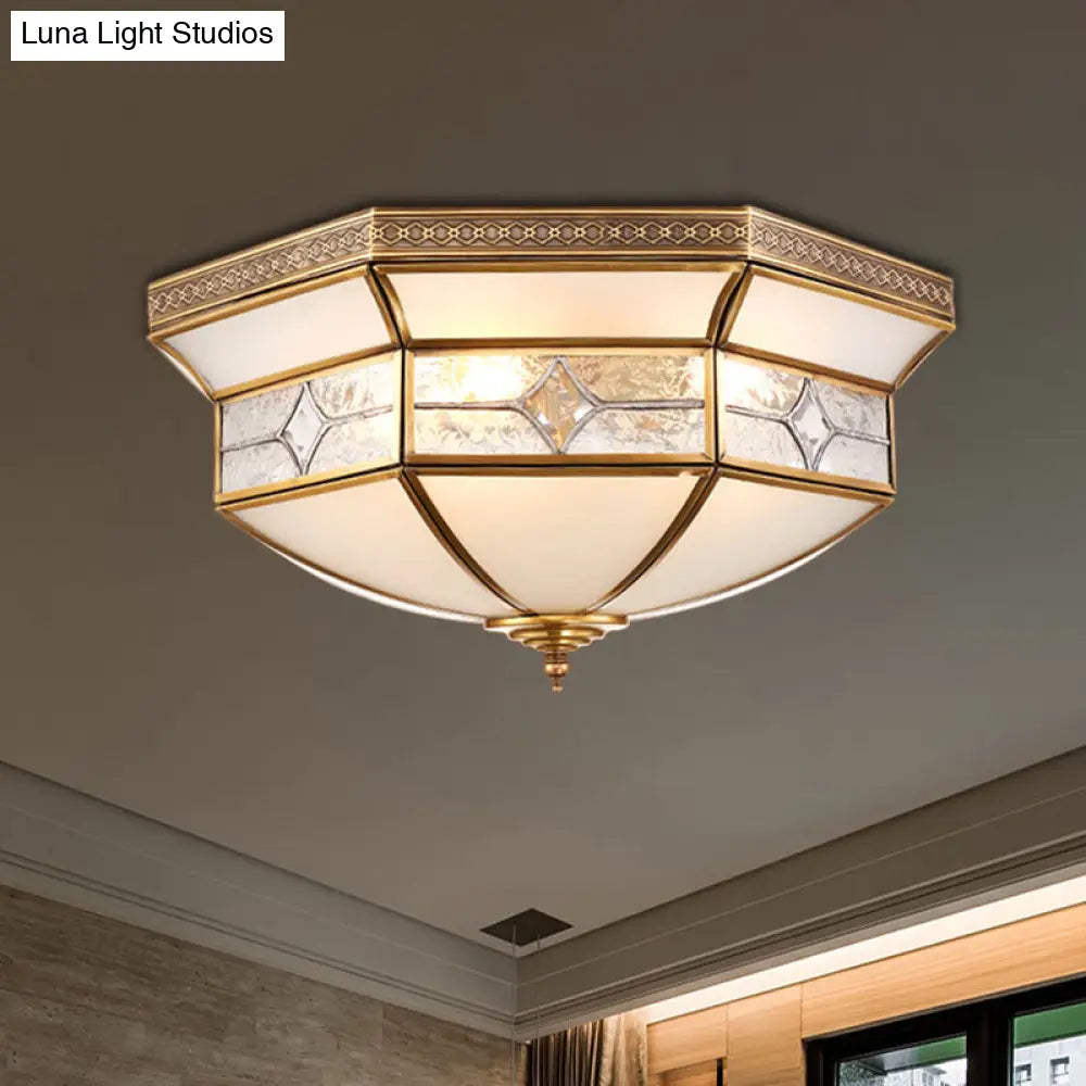 DecorBites™ DecorBites™ Traditional Brass Flush Mount Ceiling Light Fixture with Frosted Glass Shade - 3/4/6-Light Option