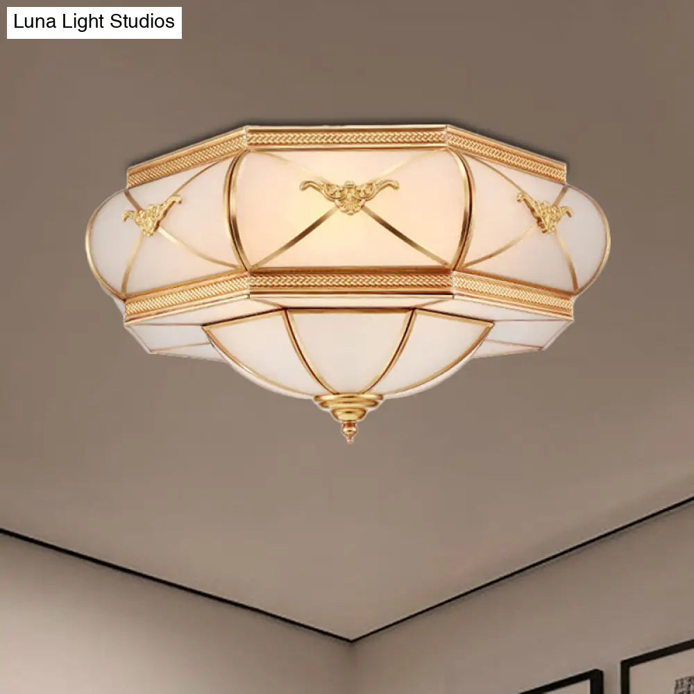 DecorBites™ DecorBites™ Traditional Flower Curved Frosted Glass Flush Mount Ceiling Light in Gold - 3/4/6 Lights for Bedroom