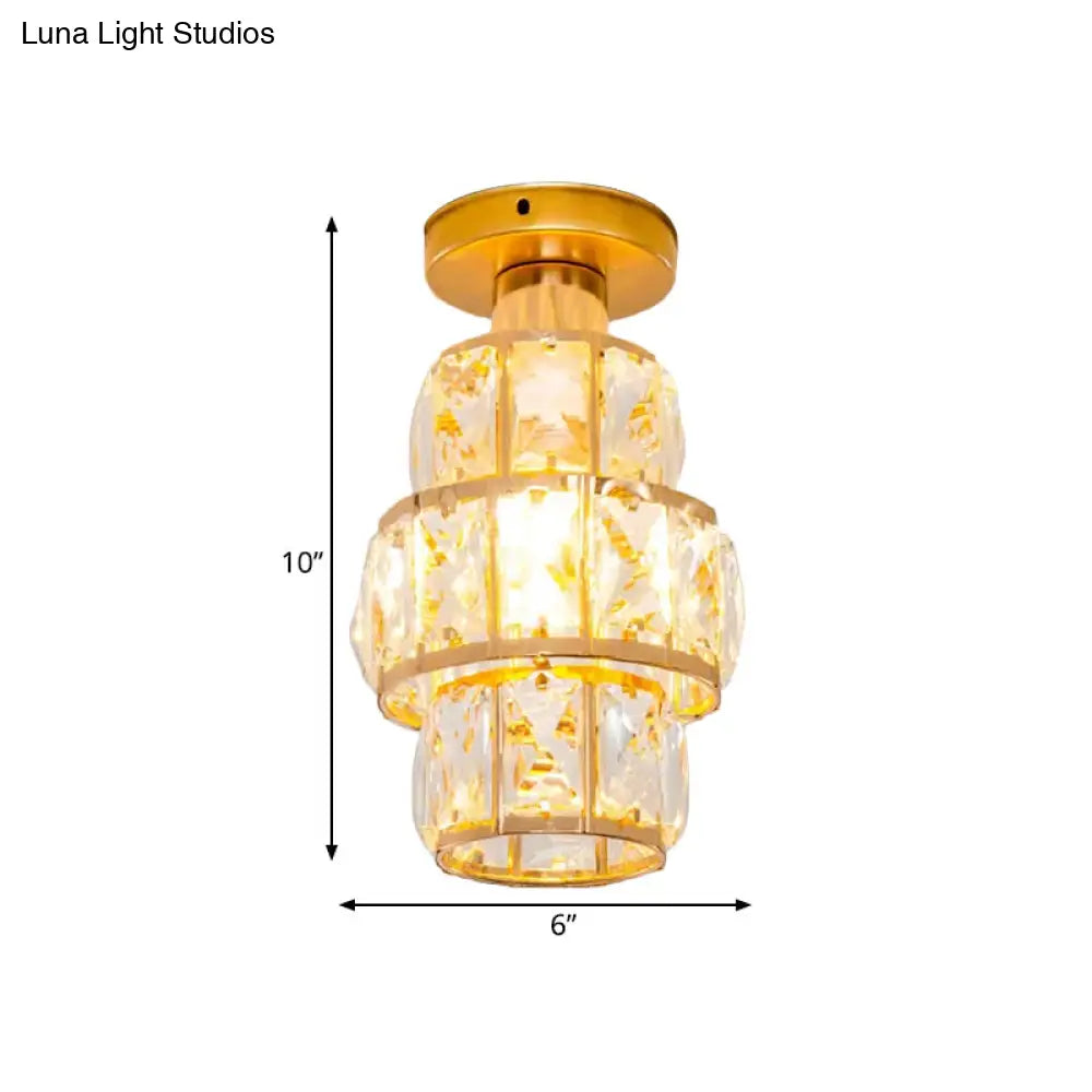 DecorBites™ DecorBites™ Traditional Gold Crystal Flush Mount Foyer Lamp with Beveled Inlay