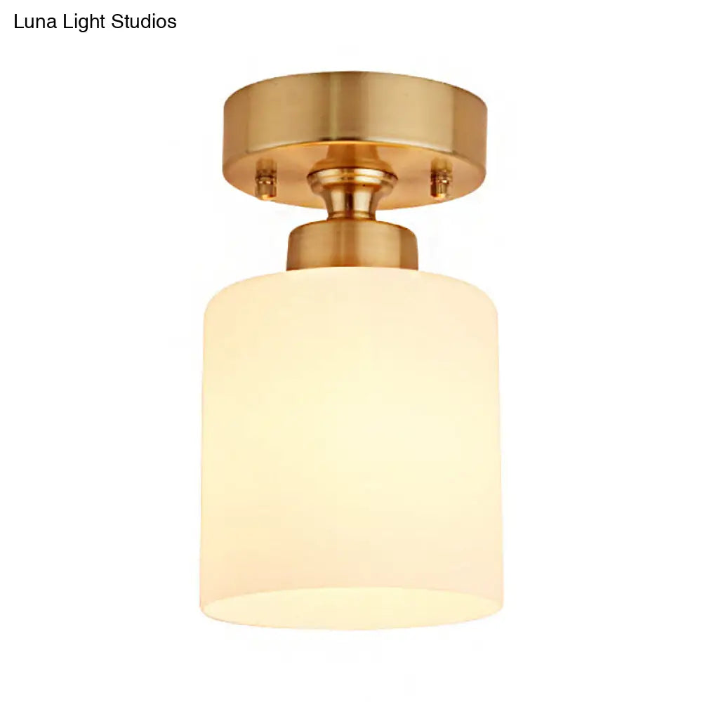 DecorBites™ DecorBites™ Traditional Gold Cylinder Glass Flush Fixture - 1 Light Living Room Ceiling Light