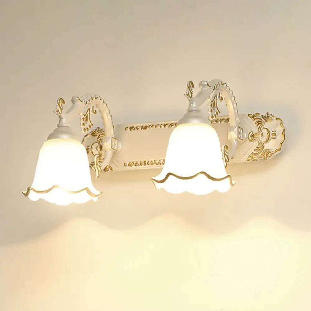 Traditional Ivory Glass Wall Sconce with Ruffled Trim - Bell Bathroom Light Fixture