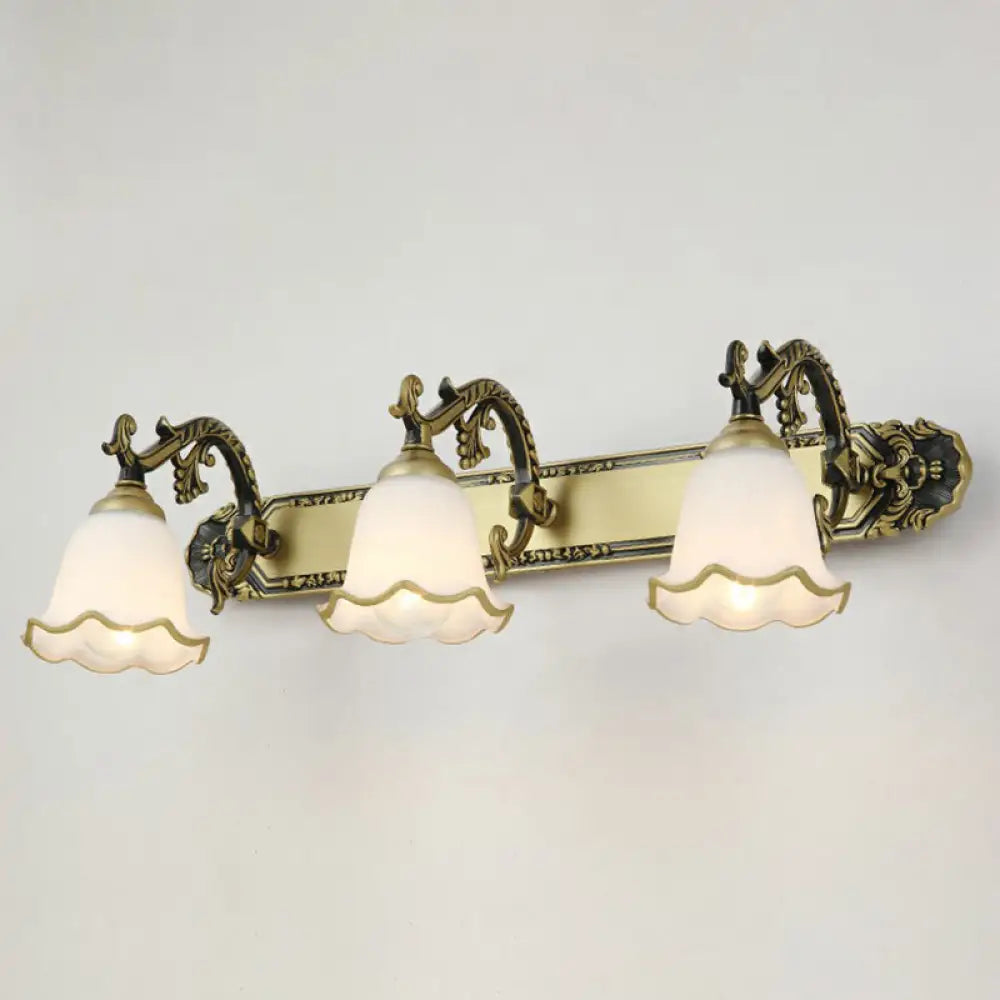 Traditional Ivory Glass Wall Sconce with Ruffled Trim - Bell Bathroom Light Fixture