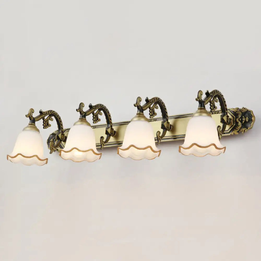 Traditional Ivory Glass Wall Sconce with Ruffled Trim - Bell Bathroom Light Fixture