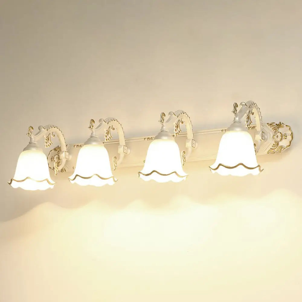 Traditional Ivory Glass Wall Sconce with Ruffled Trim - Bell Bathroom Light Fixture
