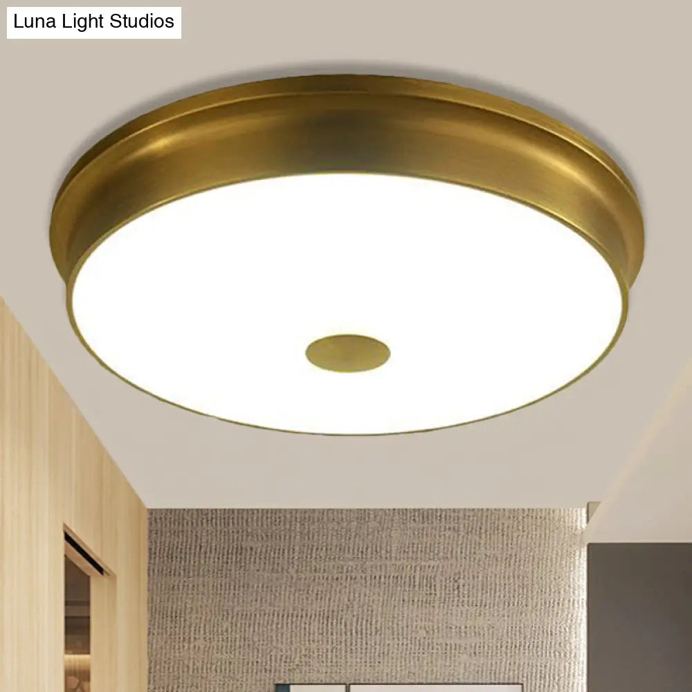 Traditional LED Bedroom Ceiling Light in Black/Gold with Round White Glass Flush Fixture, Multiple Sizes available - 11"/12.5"/16" W