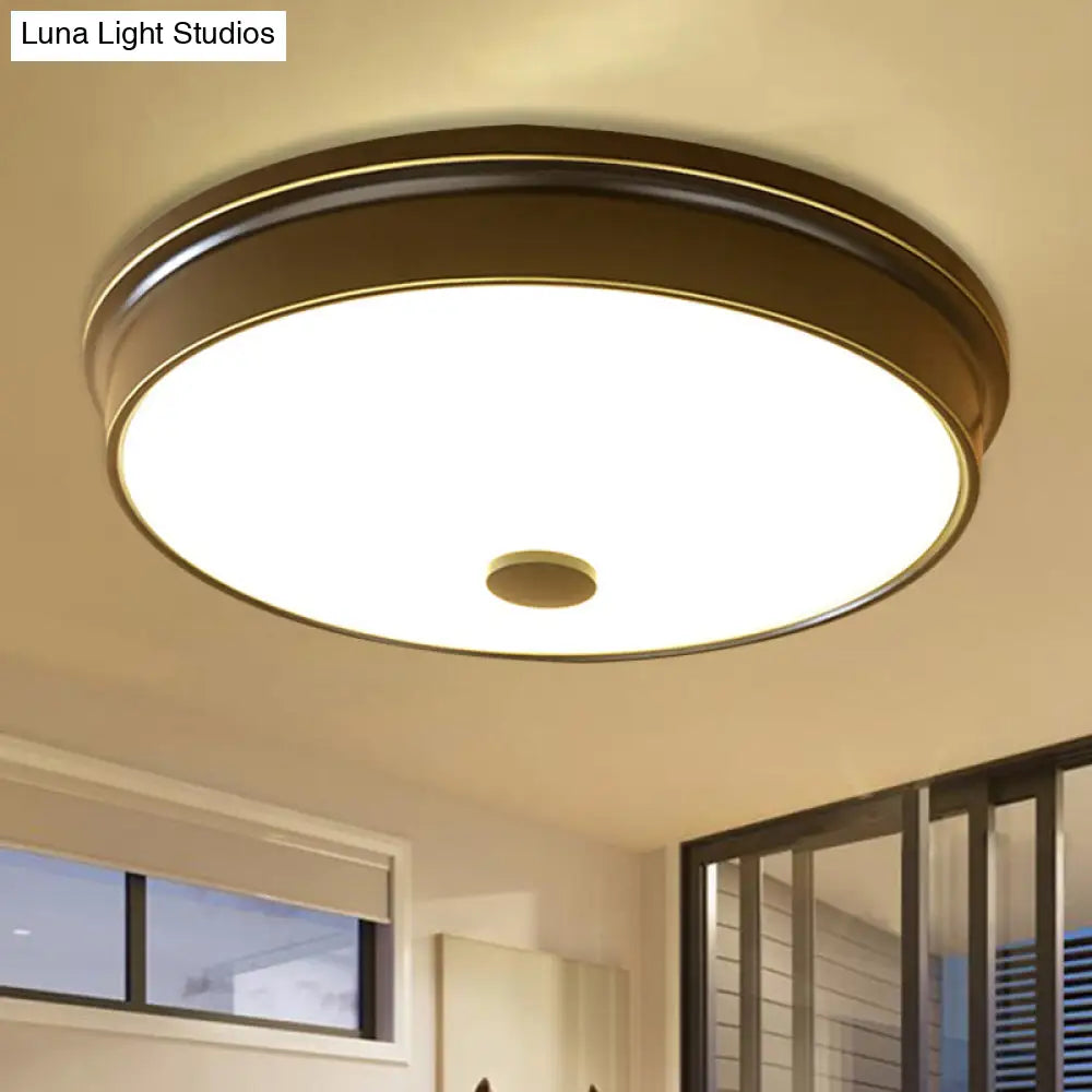 Traditional LED Bedroom Ceiling Light in Black/Gold with Round White Glass Flush Fixture, Multiple Sizes available - 11"/12.5"/16" W