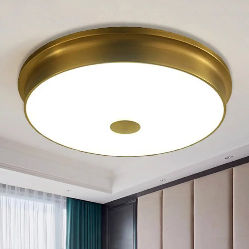 Traditional LED Bedroom Ceiling Light in Black/Gold with Round White Glass Flush Fixture, Multiple Sizes available - 11"/12.5"/16" W