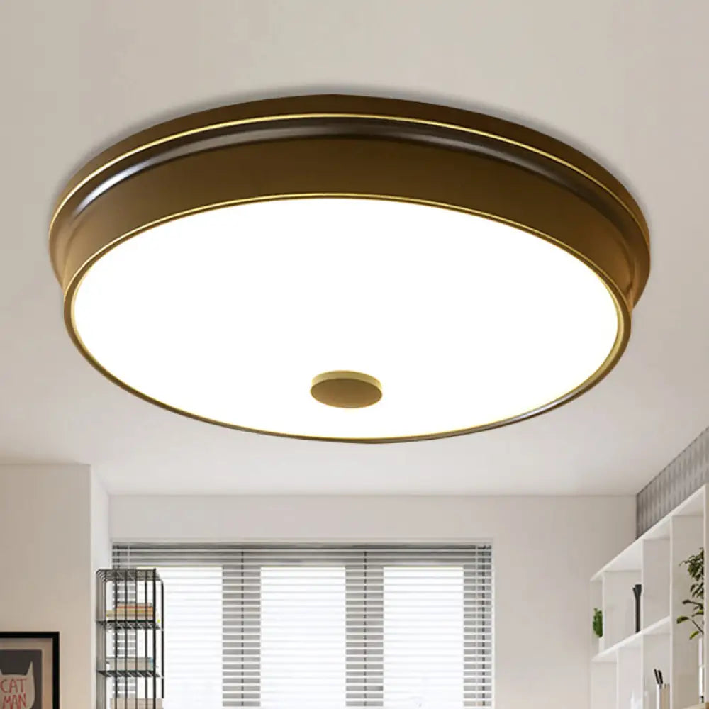 Traditional LED Bedroom Ceiling Light in Black/Gold with Round White Glass Flush Fixture, Multiple Sizes available - 11"/12.5"/16" W