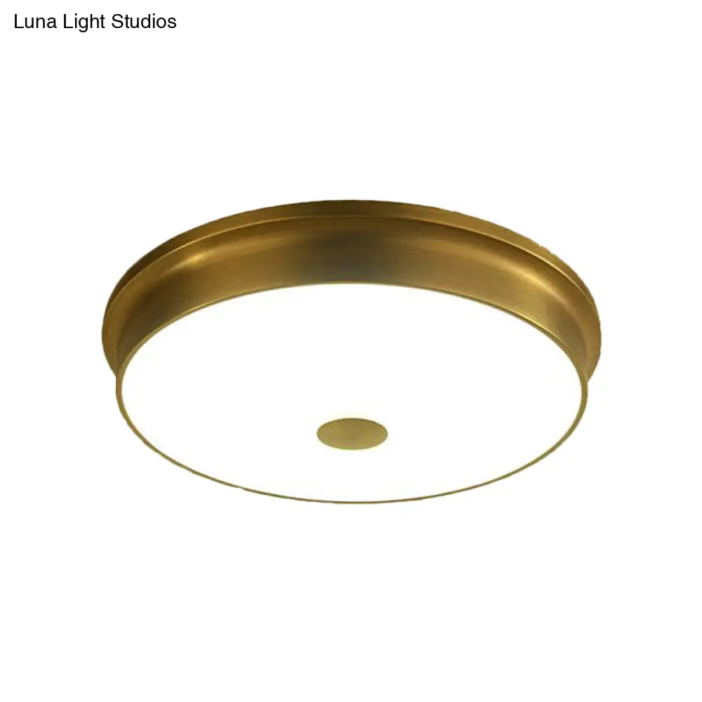 Traditional LED Bedroom Ceiling Light in Black/Gold with Round White Glass Flush Fixture, Multiple Sizes available - 11"/12.5"/16" W