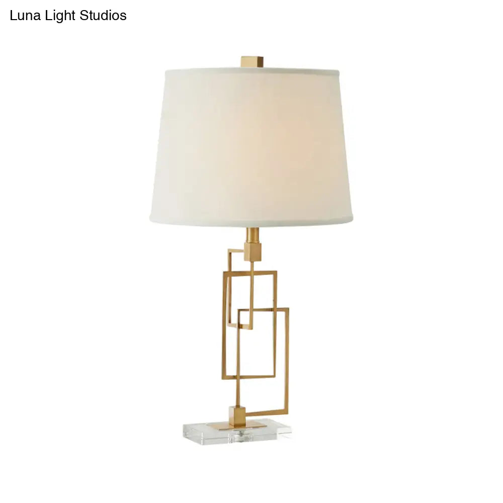 Traditional Metal 1-Head Gold Nightstand Lamp: Modernize Your Living Room with Intersected Rectangles & Fabric Table Light