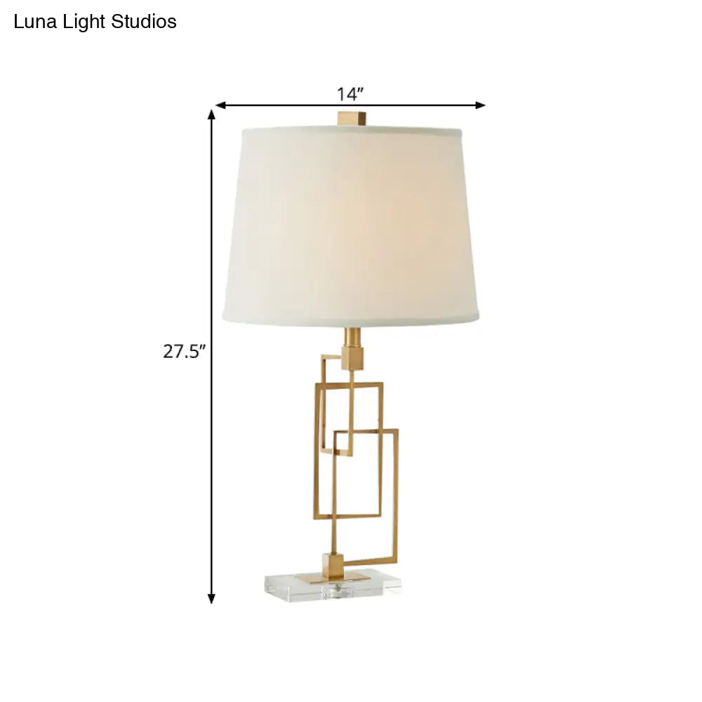 Traditional Metal 1-Head Gold Nightstand Lamp: Modernize Your Living Room with Intersected Rectangles & Fabric Table Light